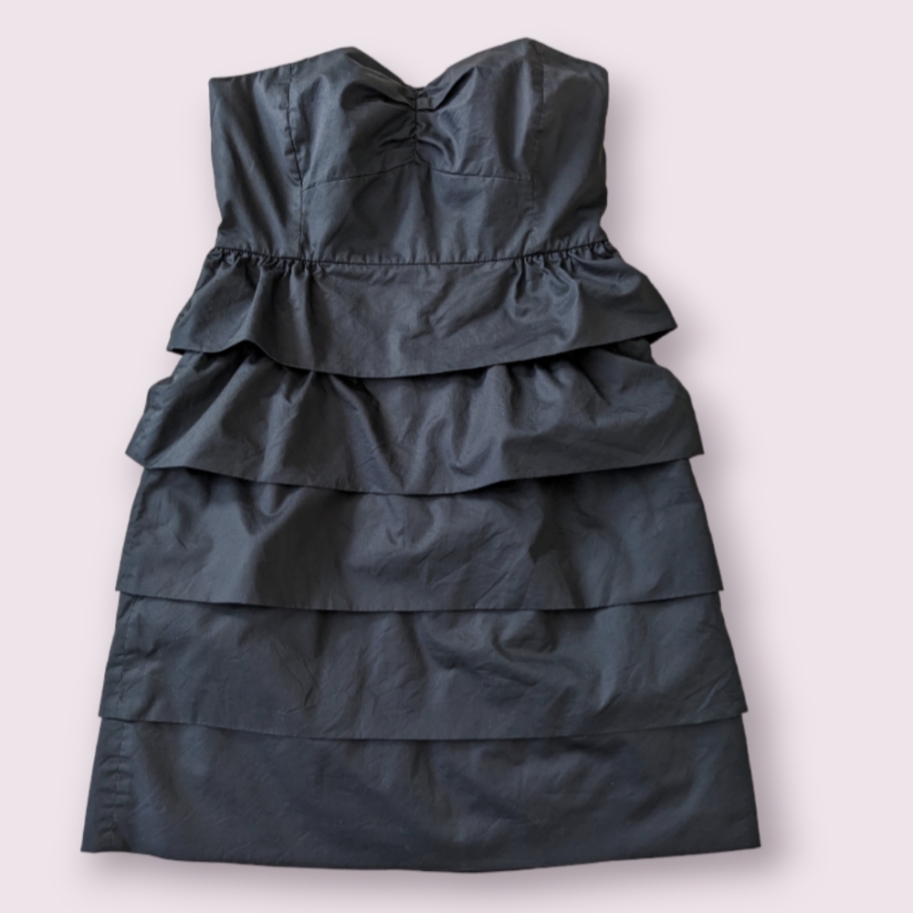 J. Crew dress strapless Tiered Layered cotton 8 black…